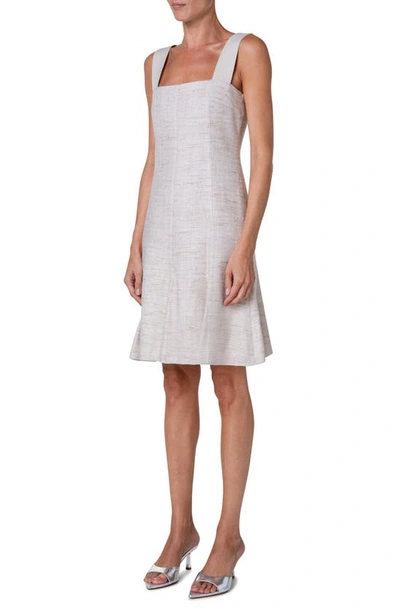 Shop Akris Punto Square Neck Silk Tweed Dress In Flax