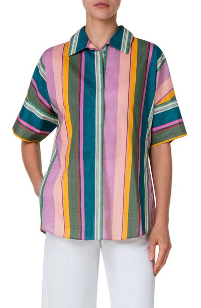 Shop Akris Punto Stripe Dolman Sleeve Shirt In Sun-multicolor