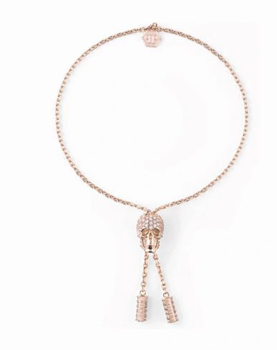 Shop Philipp Plein Sliding $kull Crystal Cable Chain Bracelet Woman Bracelet Rose Gold Size - Stainless S