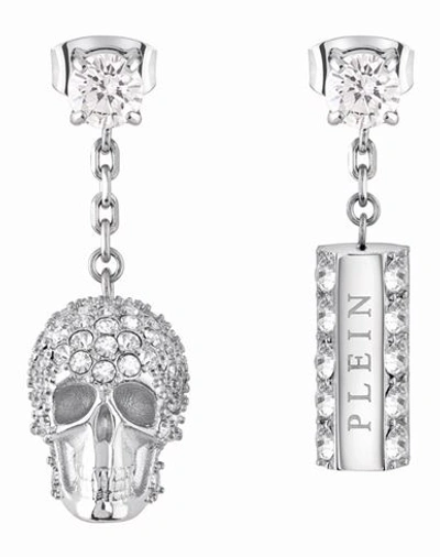 Shop Philipp Plein Sliding $kull Crystal Dangle Earrings Woman Earrings Silver Size - Stainless Steel