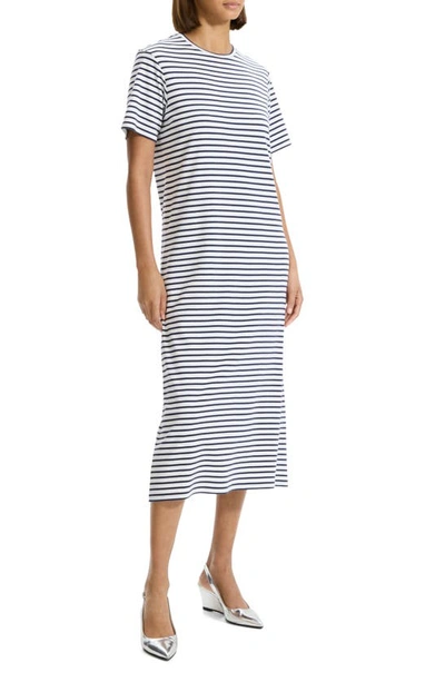 Shop Theory Clint Stripe Cotton T-shirt Dress In Navy Multi
