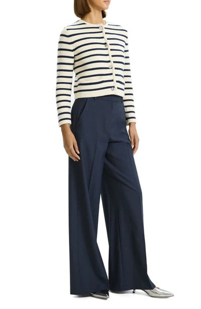 Shop Theory Waverly Stripe Cotton Cardigan In Cream/ Bright Navy