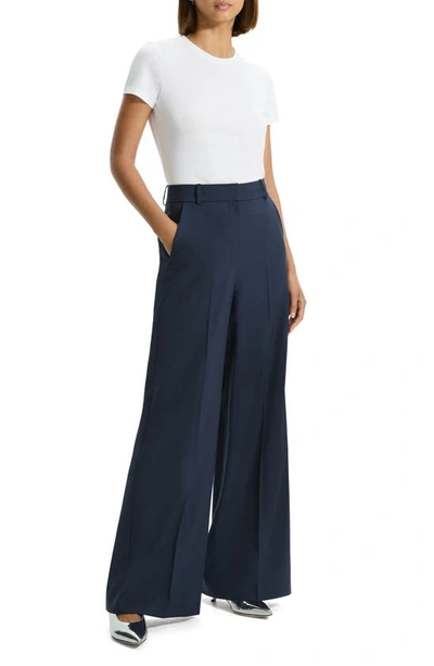 Shop Theory Oxford Wide Leg Pants In Nocturne Navy