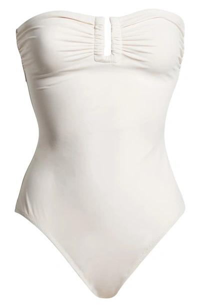 Shop Ulla Johnson Monterey Strapless One-piece Swimsuit In Cowrie