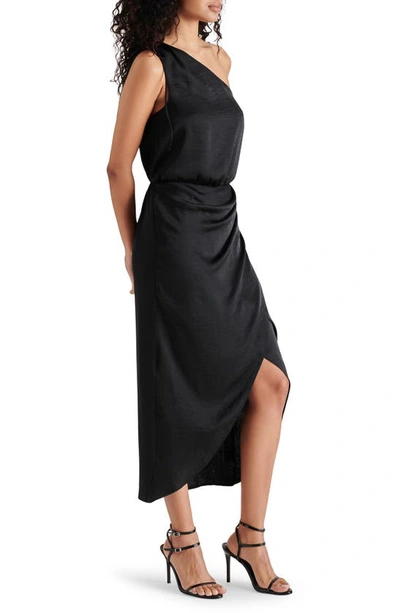 Shop Steve Madden Adele One-shoulder Satin Maxi Dress In Black