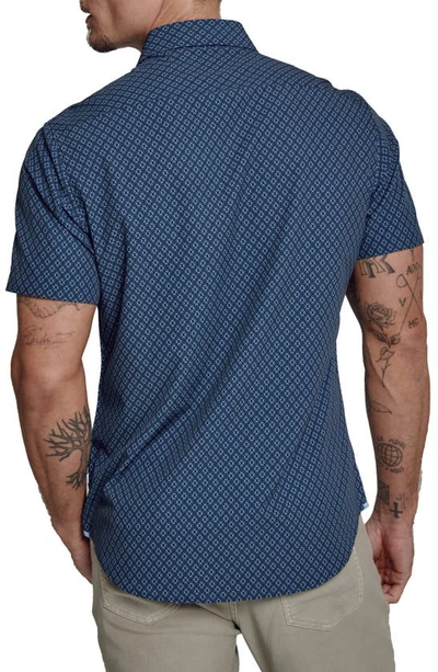 Shop 7 Diamonds Alonzo Dot Print Short Sleeve Performance Button-up Shirt In Navy
