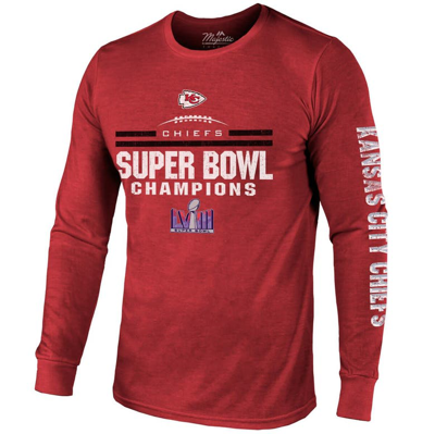 Majestic Threads Red Kansas City Chiefs Super Bowl Lviii Champions Tri-blend Long Sleeve Hit T-shirt In Red