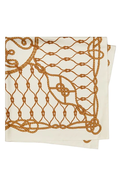 Shop Tory Burch Rope Logo Oversize Silk Scarf In Brown