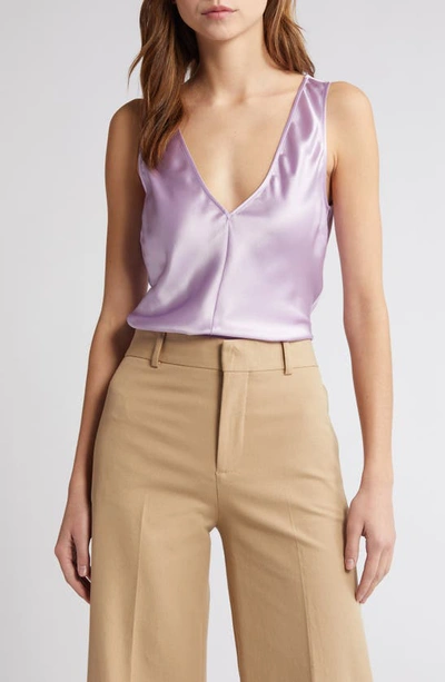 Shop Frame Double V-neck Silk Tank In Lilac