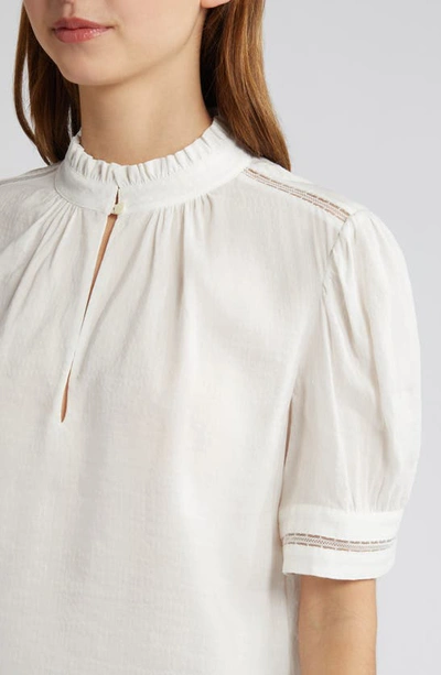 Shop Frame Lace Trim Puff Sleeve Linen Blend Top In White