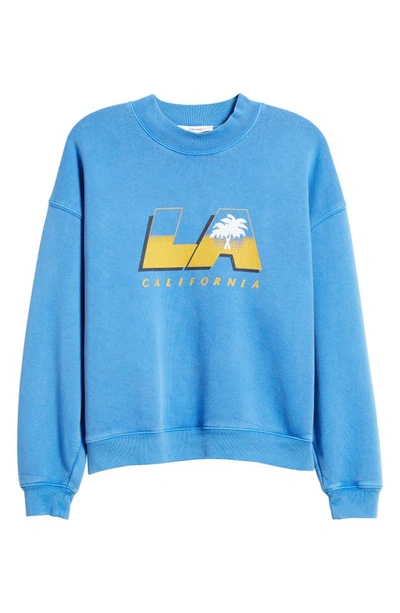 Shop Frame Los Angeles Cotton Blend Sweatshirt In Washed Bright Blue
