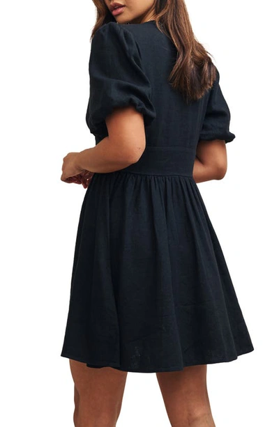 Shop Nobody's Child Starlight Linen Blend Seersucker Button Front Minidress In Black