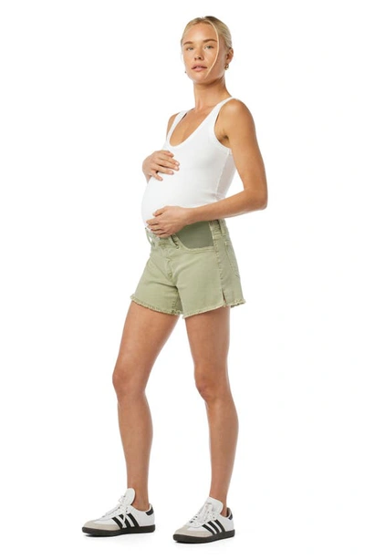 Shop Joe's The Ozzie Frayed Denim Maternity Shorts In Khaki Green