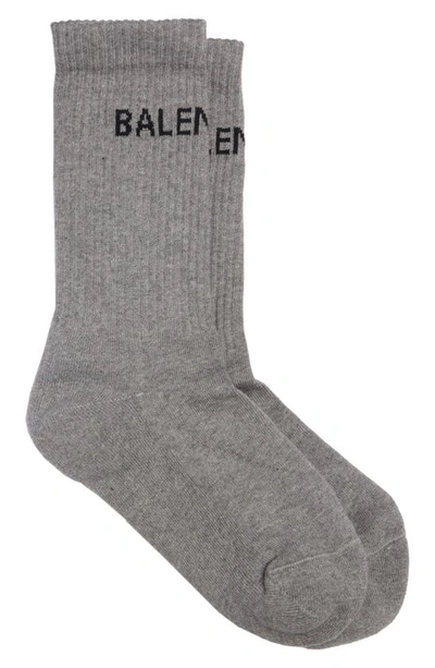 Shop Balenciaga Logo Crew Socks In Graphite/ Black