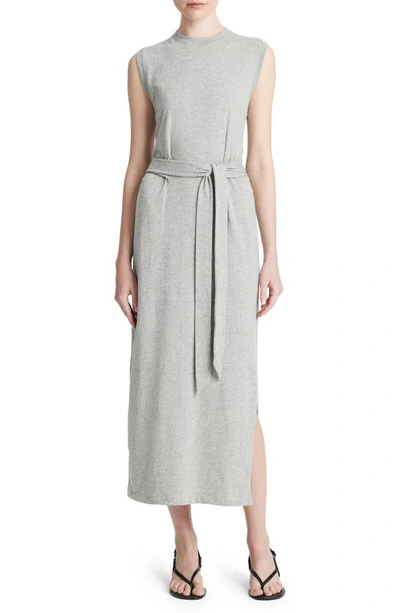 Shop Vince Sleeveless Cotton Knit Midi Dress In H Grey