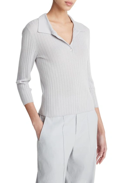 Shop Vince Rib Wool Blend Polo Sweater In Lt Grey