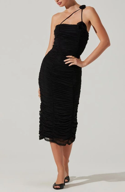 Shop Astr Corsage Ruched Body-con Dress In Black