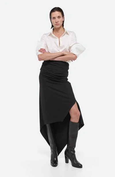 Shop Helmut Lang Asymmetric Hem Wool Dress In Black