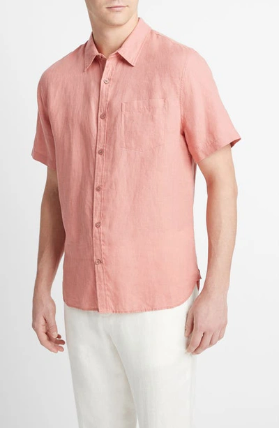 Shop Vince Classic Fit Short Sleeve Linen Shirt In Dusk