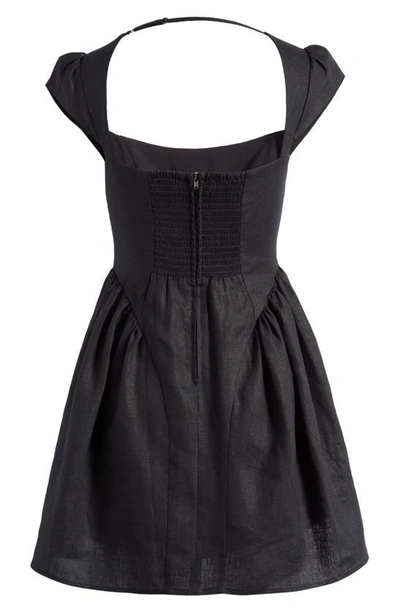 Shop Reformation Oaklyn Cap Sleeve Linen Minidress In Black
