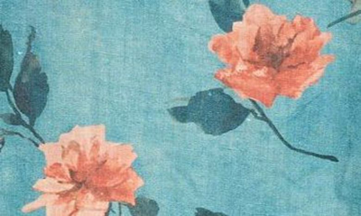 Shop R13 Floral Empire Waist Flounce Hem Raw Edge Linen Slipdress In Blue Floral