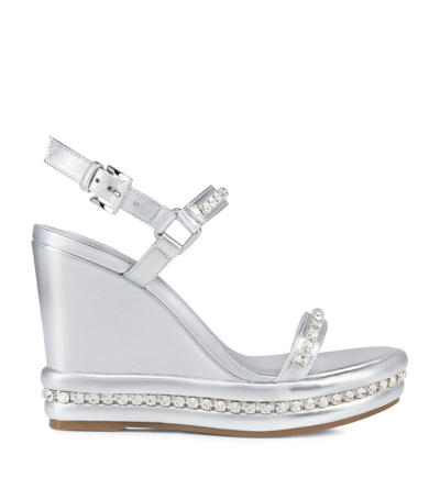 Shop Christian Louboutin Pyraclou Leather Wedge Sandals 110 In Silver