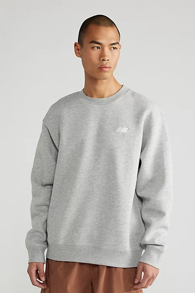 Shop New Balance Small Logo Brushed Fleece Crew Neck Sweatshirt In Grey, Men's At Urban Outfitters