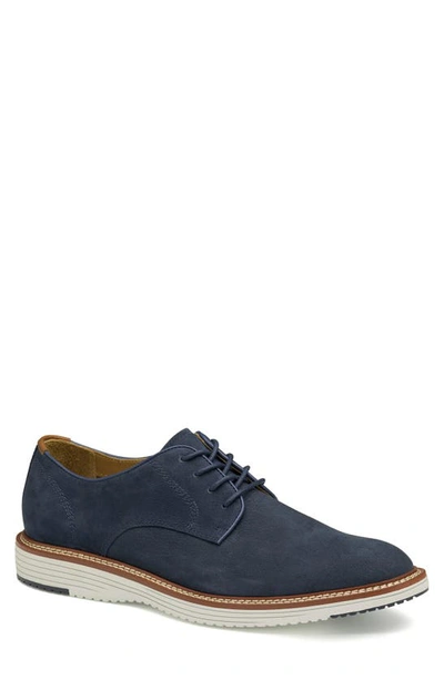 Johnston & Murphy Upton Plain Toe Derby In Navy Tumbled Nubuck
