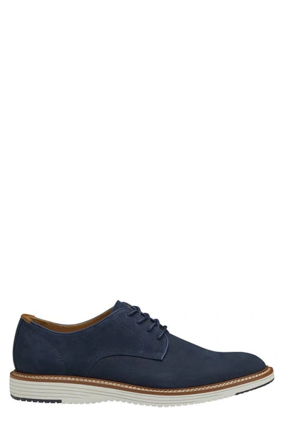 Johnston & Murphy Upton Plain Toe Derby In Navy Tumbled Nubuck