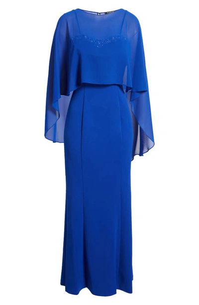 Shop Marina Rhinestone Trim Gown With Capelet In Cobalt