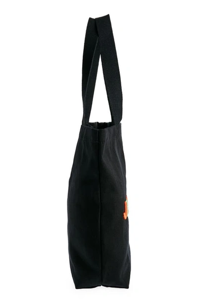 Shop Jw Anderson Logo Embroidered Canvas Tote In Black