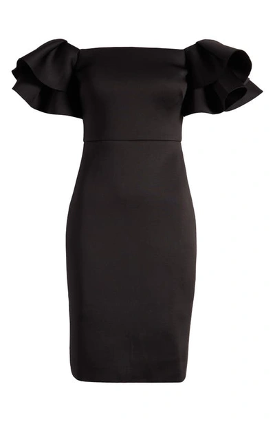 Shop Eliza J Ruffled Off-the-shoulder Cocktail Dress In Black