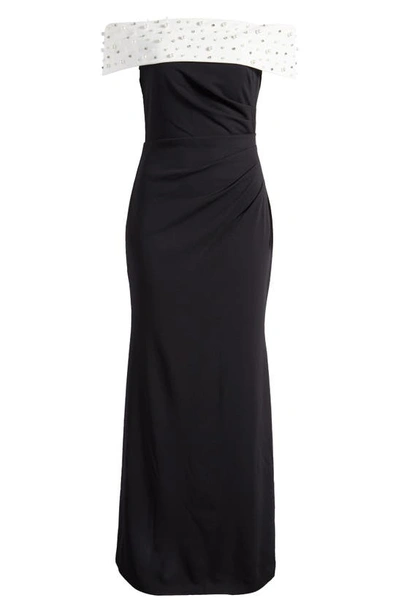 Shop Eliza J Embellished Off-the-shoulder Dress In Black White