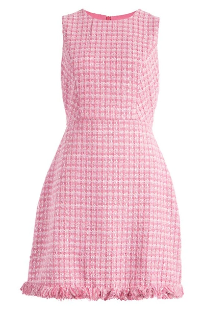 Shop Eliza J Fringe Detail Sleeveless Tweed A-line Dress In Pink