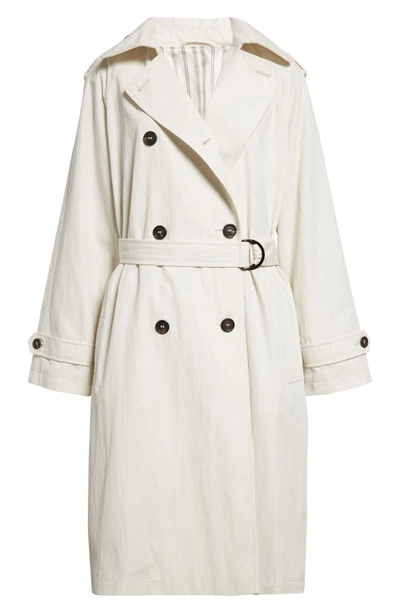 Shop Brunello Cucinelli Cotton Blend Trench Coat In C9437 White Beige