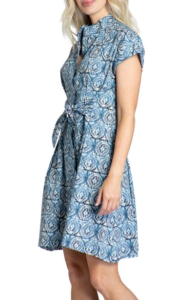 Apny Belted Shirtdress In Blue Multi