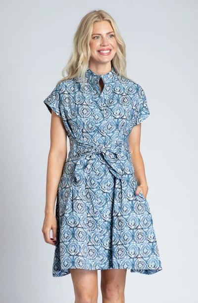 Apny Belted Shirtdress In Blue Multi