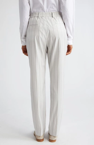Shop Eleventy Slim Fit Stripe Drawstring Waist Virgin Wool Blend Pants In Ivory