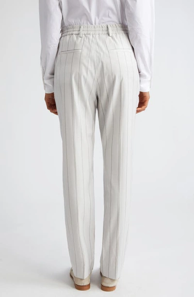 Eleventy Slim Fit Stripe Drawstring Waist Virgin Wool Blend Pants In Ivory