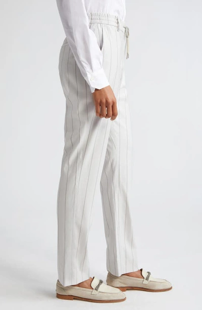 Shop Eleventy Slim Fit Stripe Drawstring Waist Virgin Wool Blend Pants In Ivory