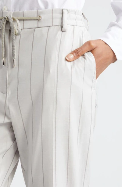 Eleventy Slim Fit Stripe Drawstring Waist Virgin Wool Blend Pants In Ivory