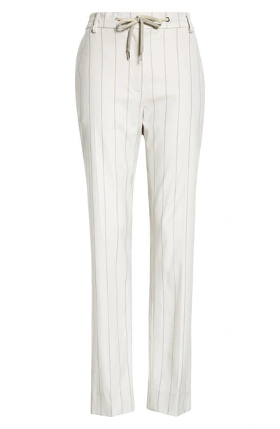 Shop Eleventy Slim Fit Stripe Drawstring Waist Virgin Wool Blend Pants In Ivory