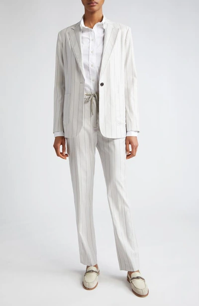 Eleventy Slim Fit Stripe Drawstring Waist Virgin Wool Blend Pants In Ivory