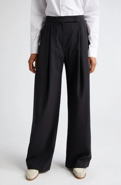 Shop Eleventy Pleated Virgin Wool Blend Wide Leg Trousers In Black