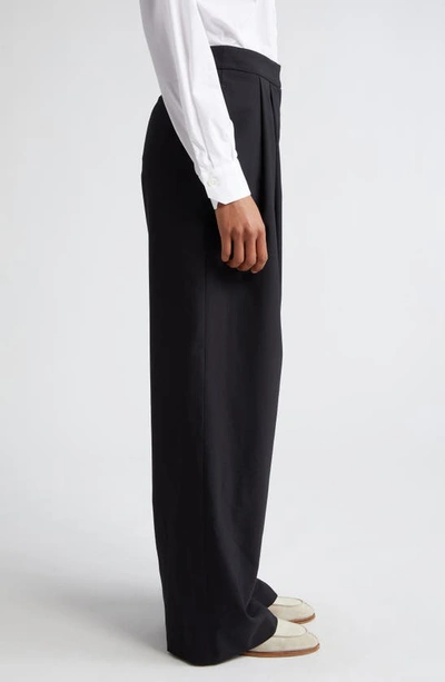 Shop Eleventy Pleated Virgin Wool Blend Wide Leg Trousers In Black