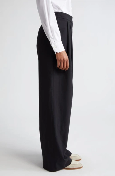 Eleventy Pleated Virgin Wool Blend Wide Leg Trousers In Black