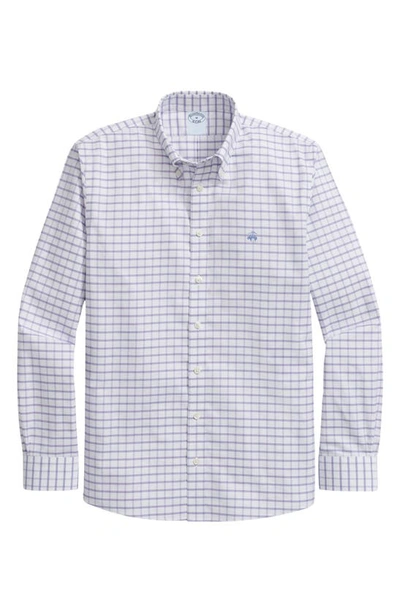 Shop Brooks Brothers Regular Fit Grid Check Non-iron Stretch Cotton Oxford Button-down Shirt In Violet