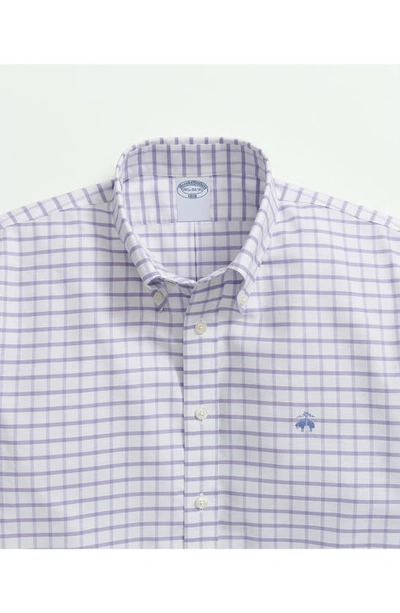 Shop Brooks Brothers Regular Fit Grid Check Non-iron Stretch Cotton Oxford Button-down Shirt In Violet