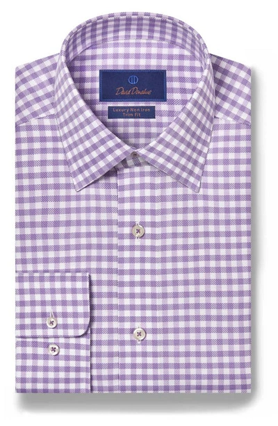 Shop David Donahue Trim Fit Royal Oxford Non-iron Check Dress Shirt In White/ Lilac