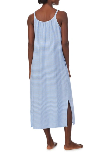 Shop Lauren Ralph Lauren Sleeveless Cotton Nightgown In Blue Stripe